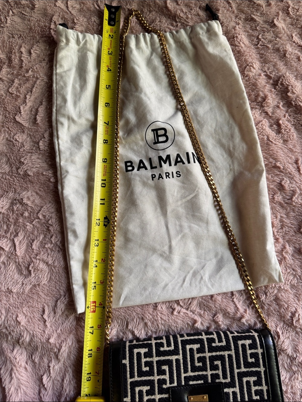 Balmain Black & Cream Monogram Crossbody with Gold Chain - Picture 11 of 13
